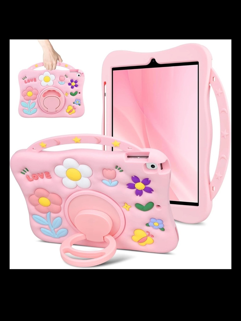 for iPad 9th/8th/7th Generation Case 10.2 Inch Kids Girls Cute Flower Soft Sili